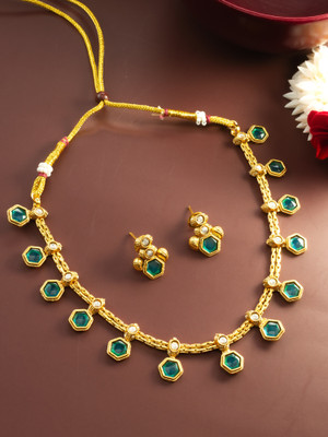 AADITA Brass Gold-plated Gold, Green Jewellery Set(Pack of 2)