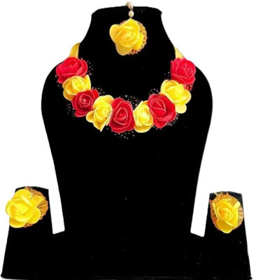 Harshita Fabric Yellow, Red Jewellery Set(Pack of 3)