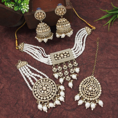 OrnaDzn Zevellery Alloy Gold-plated White Jewellery Set(Pack of 4)