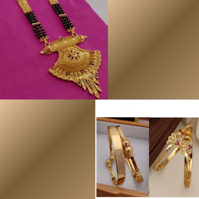 VEDDAA Brass Gold-plated Beige, Black Jewellery Set(Pack of 3)
