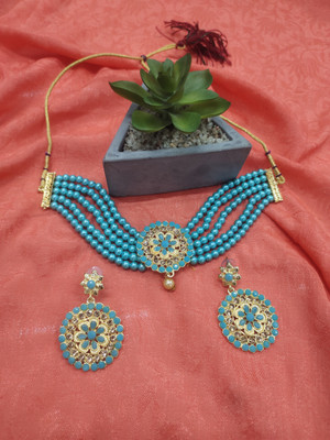 Rukma Alloy Gold-plated Turquoise Jewellery Set(Pack of 3)