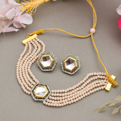 GEODE DELIGHT Copper Gold-plated Pink Jewellery Set(Pack of 3)