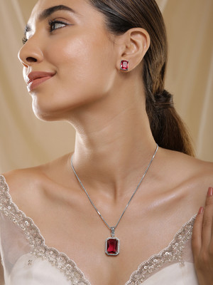 RUBANS Brass Rhodium Silver, Maroon Jewellery Set(Pack of 1)