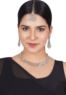 R A Enterprises Alloy Rhodium Silver Jewellery Set(Pack of 4)