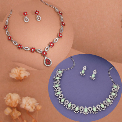 Vedda Brass Gold-plated Silver, Green, Red Jewellery Set(Pack of 1)