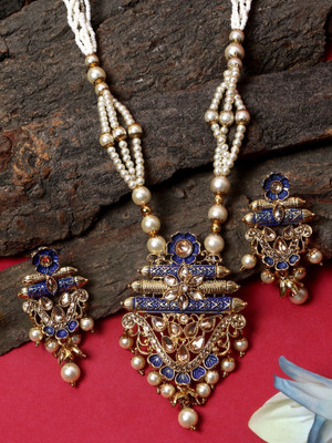 Anika's Creation Brass Gold-plated Blue Jewellery Set(Pack of 3)