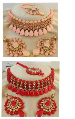 SKRP TRADERS Alloy Gold-plated Red Jewellery Set(Pack of 1)