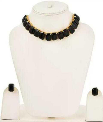 AMHRIK IMITATION Crystal, Alloy Gold-plated Black Jewellery Set(Pack of 1)