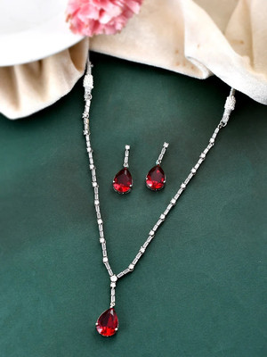 ShreeHariji Metal Silver Ruby Red Jewellery Set(Pack of 3)