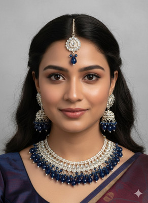 Matteo Bianchi Stone, Crystal, Dori, Alloy Gold-plated Blue Jewellery Set(Pack of 3)