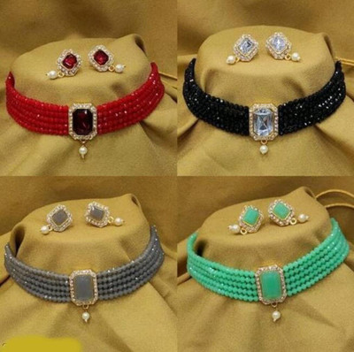 ashlyn creations Crystal Red, Black, Grey, Green Jewellery Set(Pack of 1)