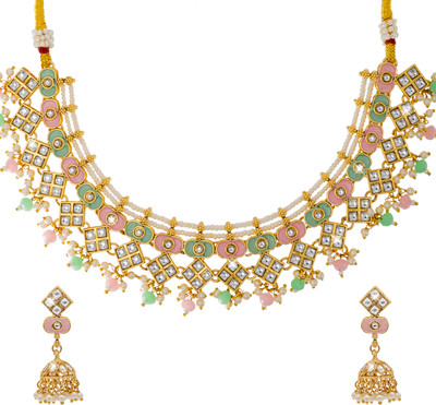 Shining Jewel Brass Brass Green Jewellery Set(Pack of 3)