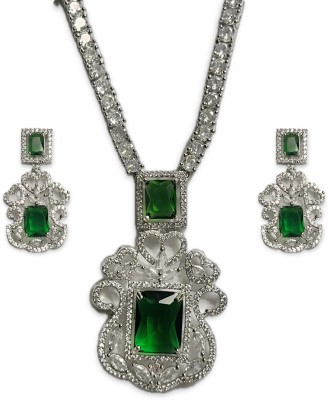 shubham jewels Brass Rhodium Green Jewellery Set(Pack of 3)