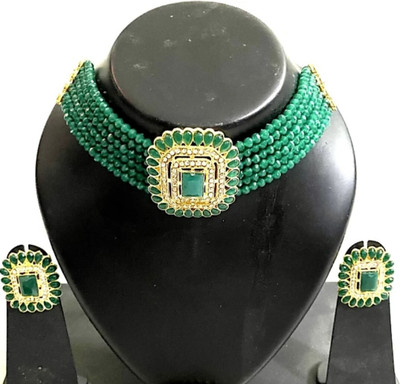 NIKYANKA Brass Gold-plated Gold, Green Jewellery Set(Pack of 1)