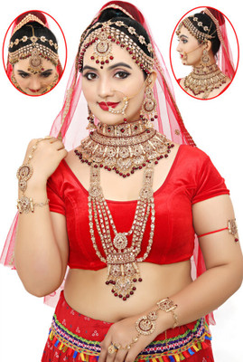 SHIVSHAKTI Alloy Gold-plated Maroon Jewellery Set(Pack of 7)