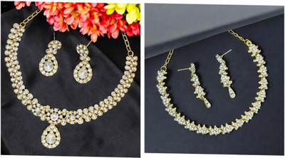 R A Enterprises Alloy Gold-plated White Jewellery Set(Pack of 6)