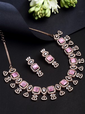Karatcart Alloy Silver Pink Jewellery Set(Pack of 1)