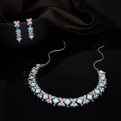 Sangria Brass Gold-plated White, Silver, Blue Jewellery Set(Pack of 1)