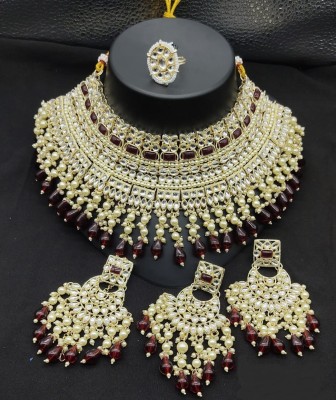 MAHADEV Alloy Gold-plated Maroon Jewellery Set(Pack of 1)