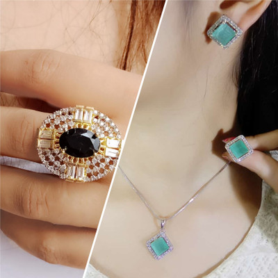 Vipunj Alloy Gold-plated, Sterling Silver Black, Green Jewellery Set(Pack of 3)