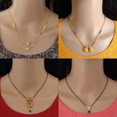 RAMDEV ART FASHION JEWELLERY Pack Of 4 Gold Plated Mangalsutra Tanmaniya For Women Alloy Mangalsutra
