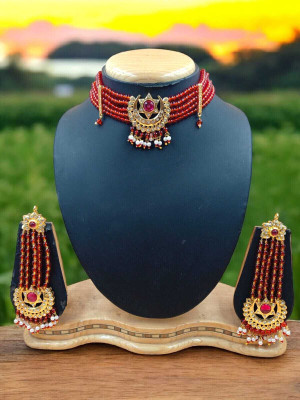 Mk Jewellery Alloy Gold-plated Red Jewellery Set(Pack of 1)