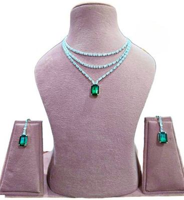 V.V. Sons Alloy Sterling Silver Green Jewellery Set(Pack of 1)