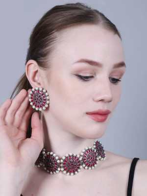 SKG Fashion Store Alloy Gold-plated Pink Jewellery Set(Pack of 1)