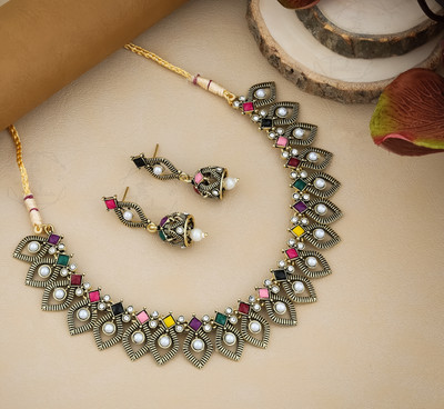 TINALIVA Brass Gold-plated Multicolor Jewellery Set(Pack of 1)