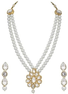 White pearl Crystal Gold-plated White Jewellery Set(Pack of 1)