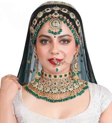 KK IMMITATION Alloy Gold-plated Green Jewellery Set(Pack of 1)