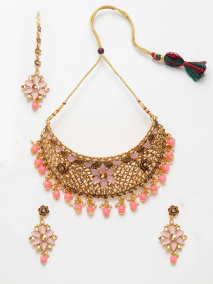 Anika's Creation Alloy Gold-plated Pink Jewellery Set(Pack of 1)
