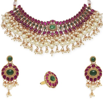 fabula Alloy Gold-plated Pink, Green, Gold Jewellery Set(Pack of 1)