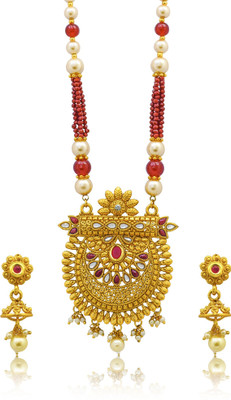 Ruhi Alloy Gold-plated Gold, Maroon Jewellery Set(Pack of 1)
