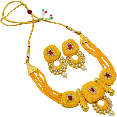 Jewar Mandi Brass Gold-plated Green Jewellery Set(Pack of 1)