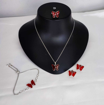 Yuzi Jewells Alloy Rhodium Red Jewellery Set(Pack of 5)