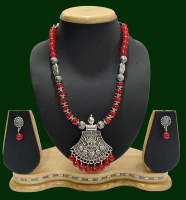 Geesa Oxidised Silver Red, Silver Jewellery Set(Pack of 1)