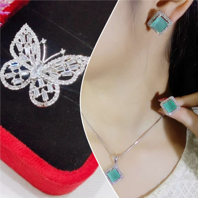 Vipunj Alloy Sterling Silver Green, White Jewellery Set(Pack of 3)