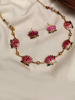 shreelaxmicreation Alloy Gold-plated Pink Jewellery Set(Pack of 1)