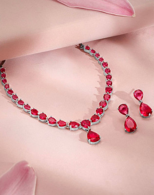 AKENTERPRISE Brass Silver Red Jewellery Set(Pack of 1)