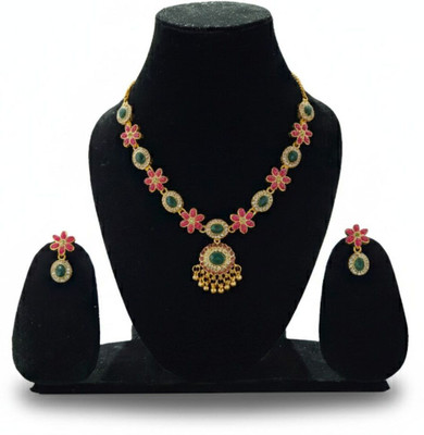 Jivya Brass Gold-plated Pink Jewellery Set(Pack of 1)