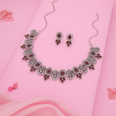 Alasca Brass Gold-plated Maroon, Silver Jewellery Set(Pack of 1)