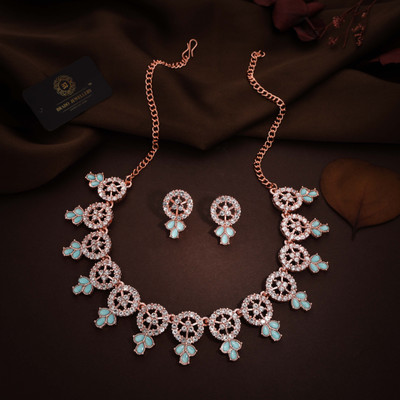 Alasca Brass Gold-plated Rose Gold, White, Blue Jewellery Set(Pack of 1)