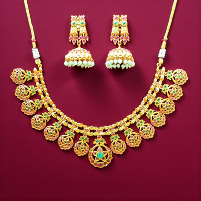 Aroras Bridal & Fashion Jewellery Brass Gold-plated Multicolor Jewellery Set(Pack of 1)