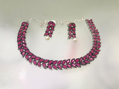 PBM CREATIONS Oxidised Silver Red, Silver Jewellery Set(Pack of 1)