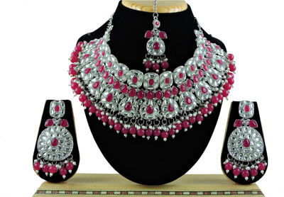 VATSALYA creation Alloy Gold-plated, Silver Ruby Red Jewellery Set(Pack of 1)