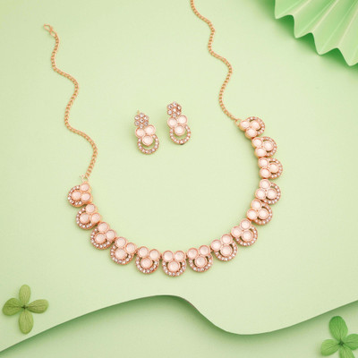 Sangria Brass Gold-plated Rose Gold, White Jewellery Set(Pack of 1)