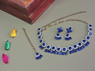VATSALYA creation Alloy Gold-plated Blue Jewellery Set(Pack of 1)