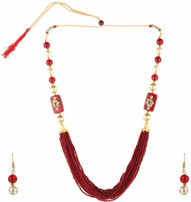 Nivaan Brass Gold-plated Maroon, White Jewellery Set(Pack of 1)