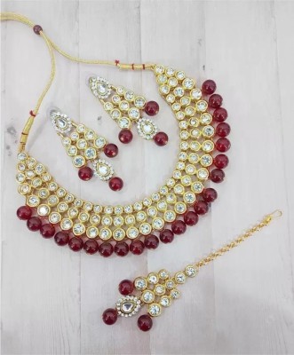 White pearl Alloy Gold-plated Gold, Maroon Jewellery Set(Pack of 1)